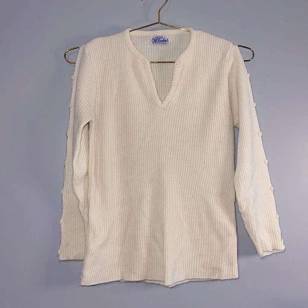 Vintage 100% Virgin Turbo Orlon Acrylic Cream Knit Sweater